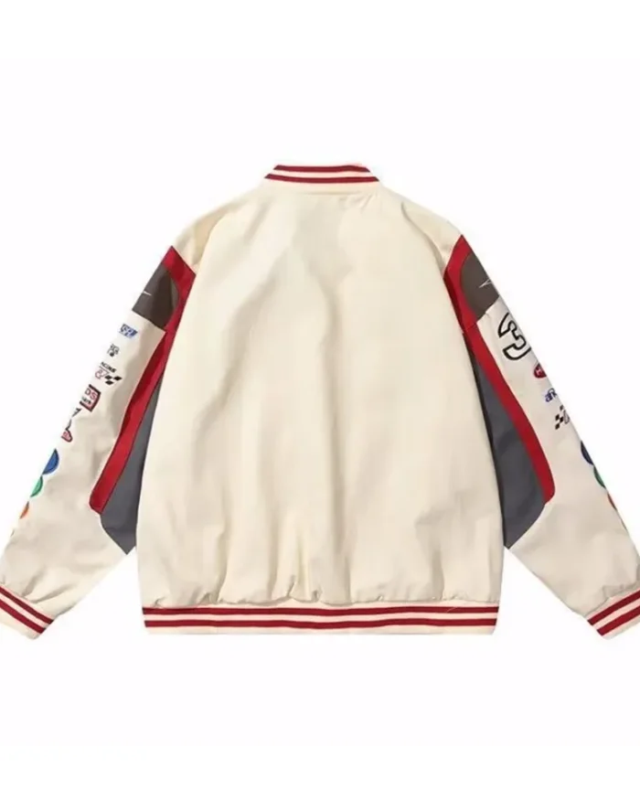 Hip Hop Baseball Harajuku Retro Racing Bomber White Jacket Back