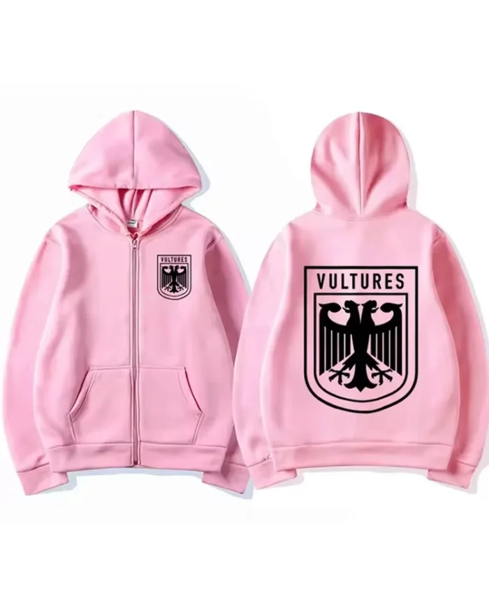 kanye west vultures logo zipper pink hoodie