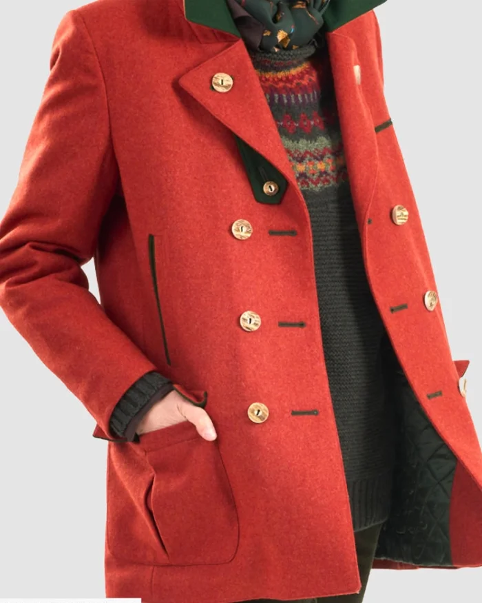 Orange Red Loden Hunting Jacket Open Closure