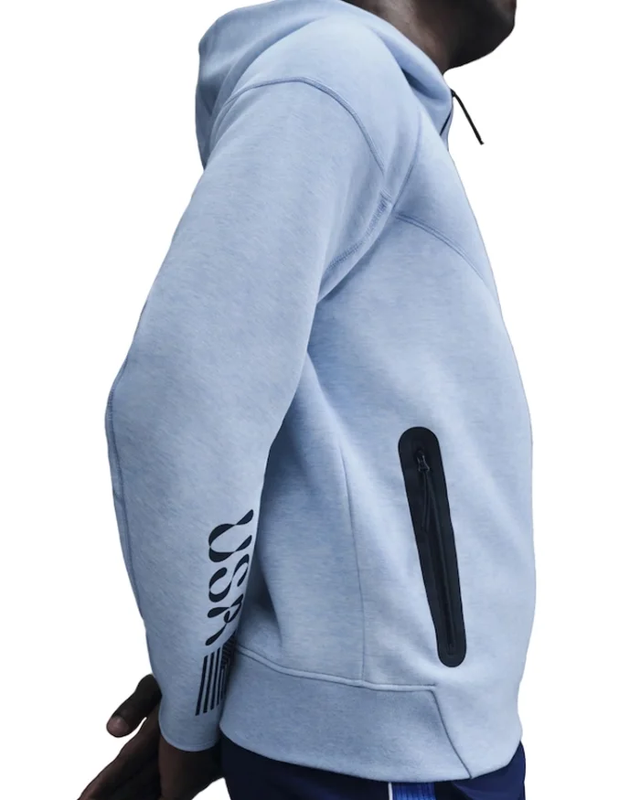 team tech u.s. paralympic blue nike heather fleece hoodie side view