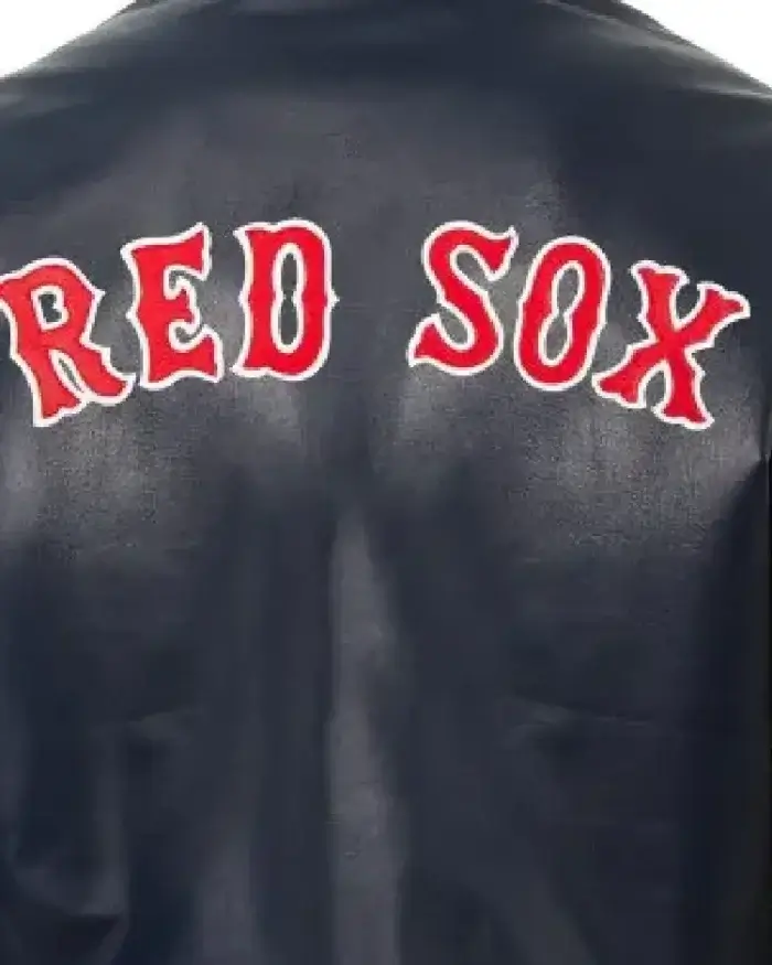 Boston Red Sox Bomber Navy Blue Leather Jacket Back Closeup