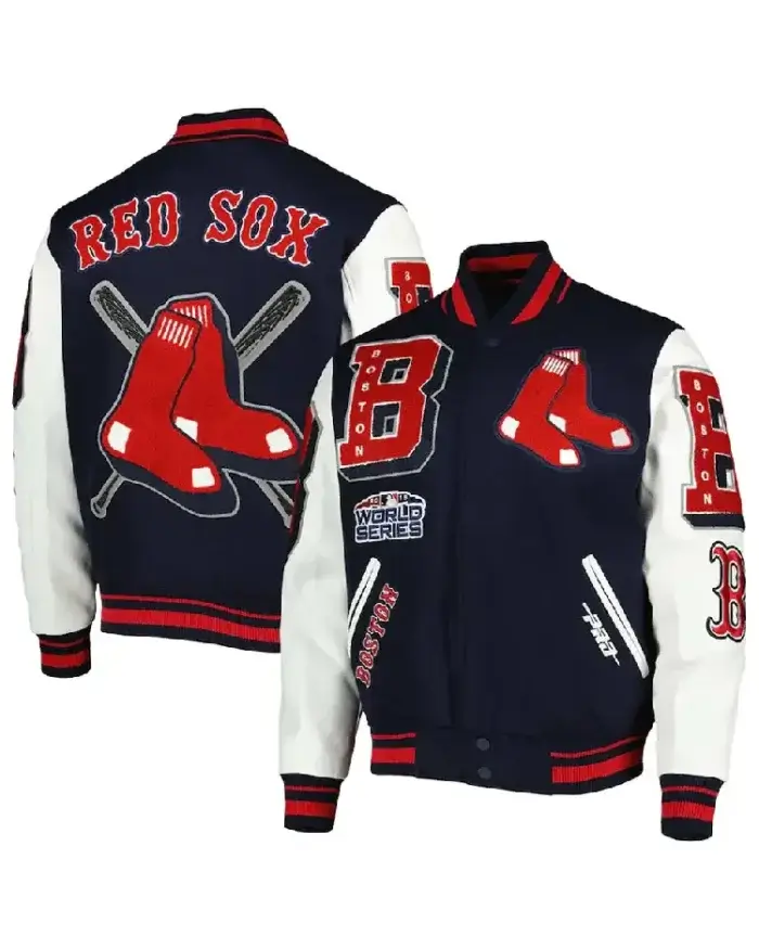 Boston Red Sox Mash Up Varsity Jacket Front And Back