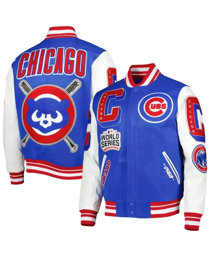 Chicago Cubs Mash Pro Standard Varsity Jacket Front And Back - Trendy Leather Jacket