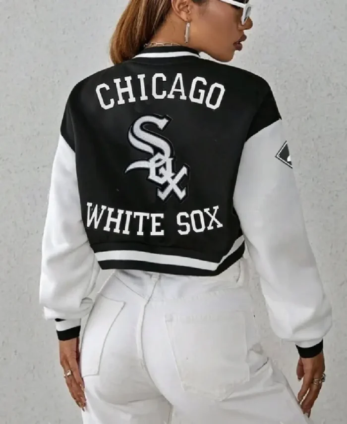 Chicago White Sox Custom Cropped Bomber Jacket back - Trendy Leather Jackets