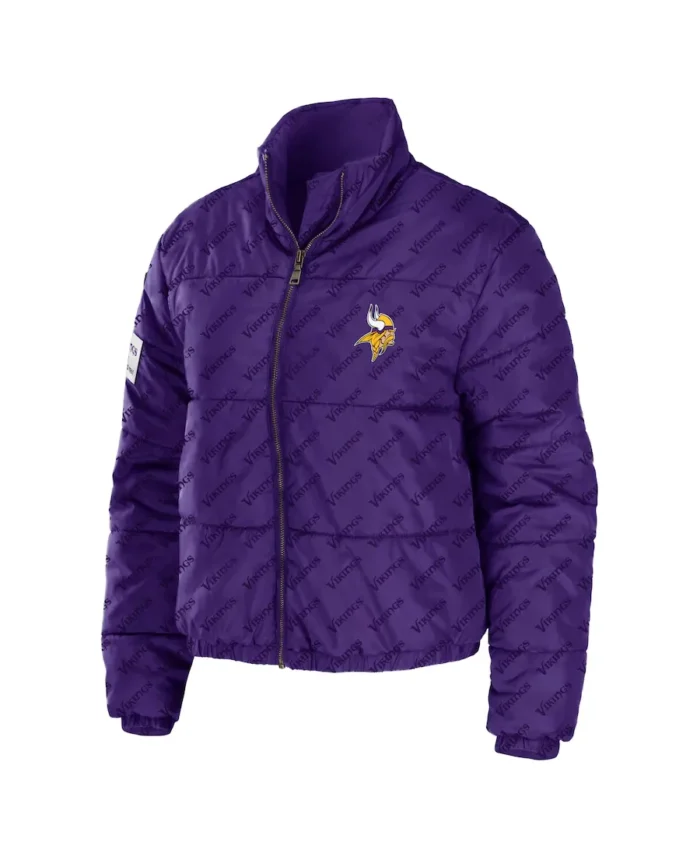 Erin Andrews Minnesota Vikings Cropped Puffer Jacket Style 2 Front - Trendy Leather Jackets