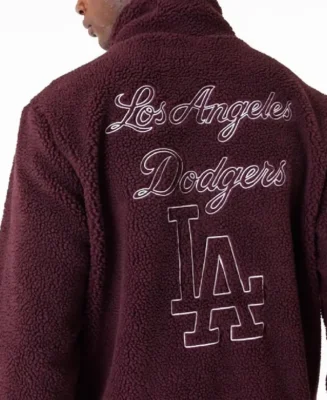 LA Dodgers MLB Dark Purple Sherpa Jacket back - Trendy Leather Jacket