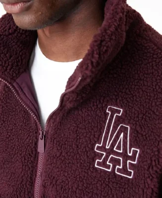 LA Dodgers MLB Dark Purple Sherpa Jacket closeup - Trendy Leather Jacket