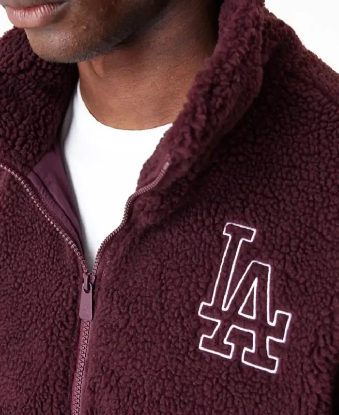 La Dodgers Mlb Dark Purple Sherpa Jacket Closeup - Trendy Leather Jacket