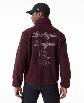 LA Dodgers MLB Dark Purple Sherpa Jacket for men back side - Trendy Leather Jacket