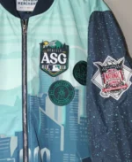 MLB 2023 Seattle Mariners Zip up poly jacket closeup view - Trendy Leather Jackets