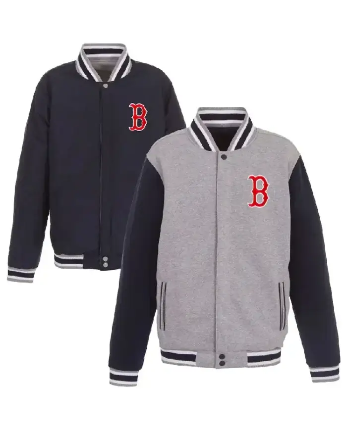 Mlb Boston Red Sox Jh Design Reversible Fleece Jacket Style 2 Front And Back