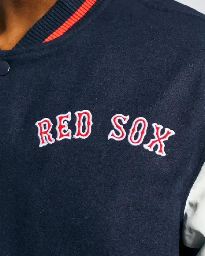 Mlb Boston Red Sox Melton Varsity Jacket Closeup