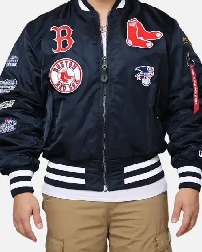 Mlb Boston Red Sox New Era X Alpha Industries Ma-1 Bomber Jacket Front