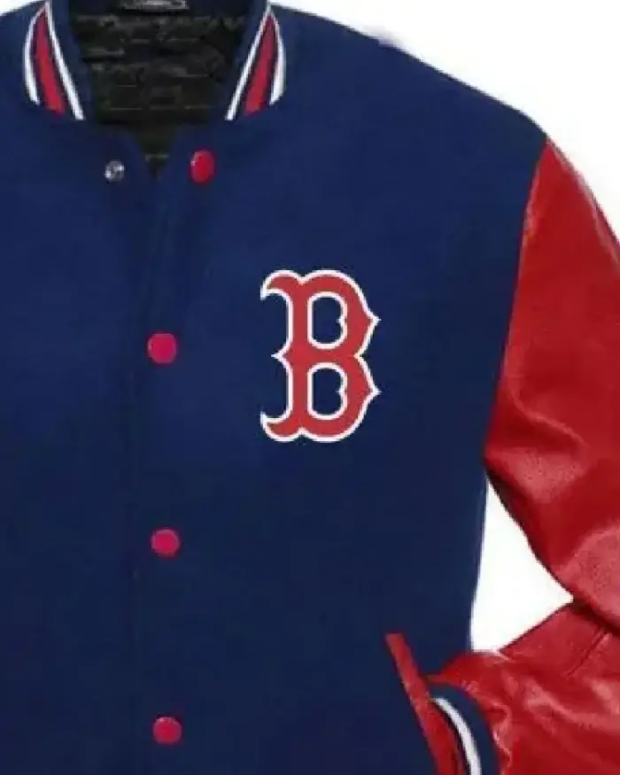 Mlb Boston Red Sox Red And Blue Varsity Jacket Closeup