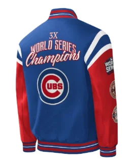 MLB Chicago Cubs G-III Sports Carl Banks Royal Varsity Jacket back - Trendy Leather Jacket