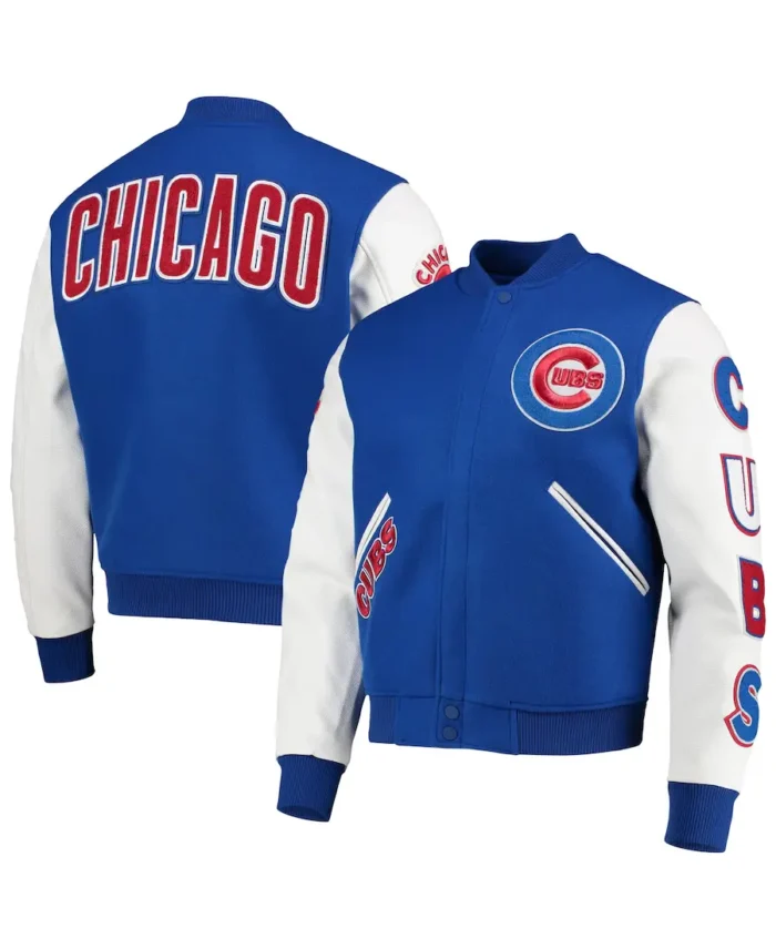 Mlb Chicago Cubs Pro Standard White Varsity Jacket Front And Back - Trendy Leather Jacket