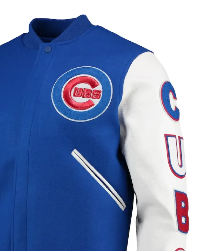 Mlb Chicago Cubs Pro Standard White Varsity Jacket Side - Trendy Leather Jacket