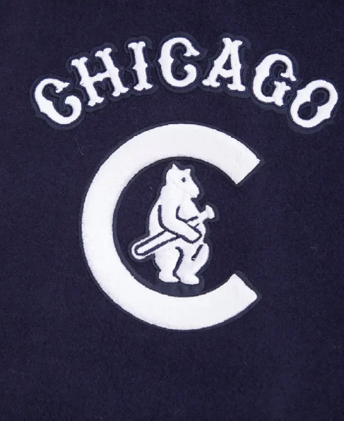 Mlb Chicago Cubs Retro Vasity Jacket Closeup View- Trendy Leather Jacket