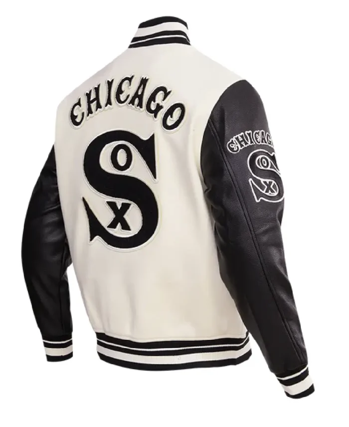 Mlb Chicago White Sox Retro Classic Varsity Jacket Back View- Trendy Leather Jacket