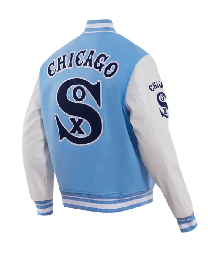 Mlb Chicago White Sox Retro Classic Varsity Jacket Blue Back View- Trendy Leather Jacket