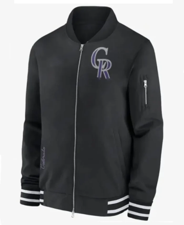 Mlb Colorado Rockies Bomber Jacket Black Front - Trendy Leather Jacket