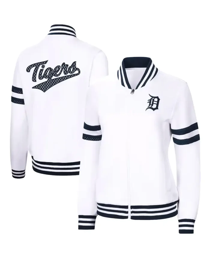 Mlb Detroit Tigers G-Iii White Carl Banks Track Jacket Front And Back