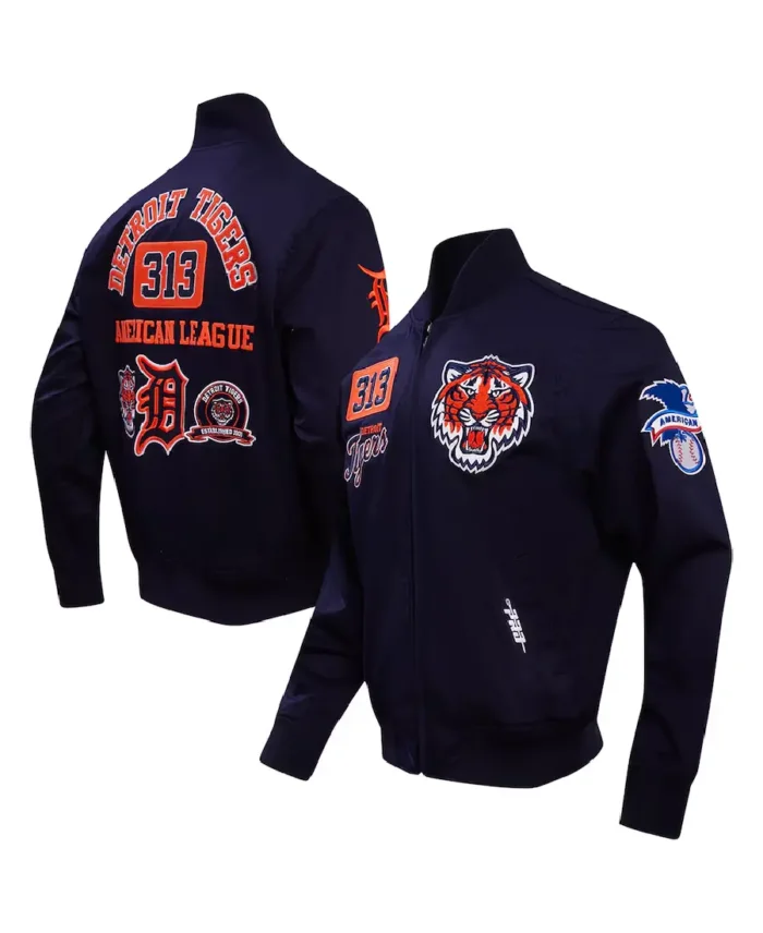 Mlb Detroit Tigers Pro Standard Area Code Twill Jacket Front And Back