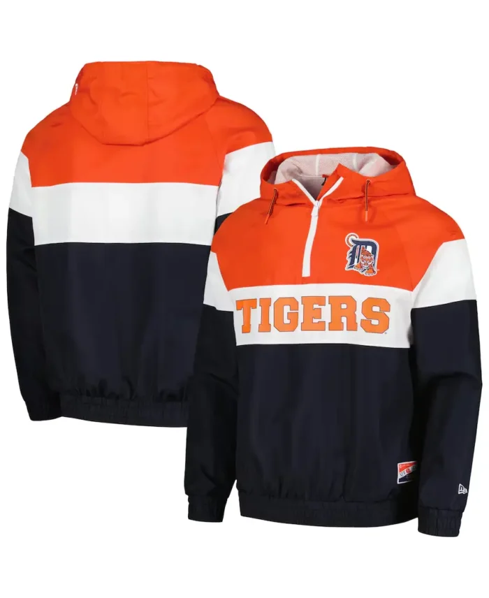 Mlb Detroit Tigers Ripstop Raglan Windbreaker Hoodie Jacket Front And Back