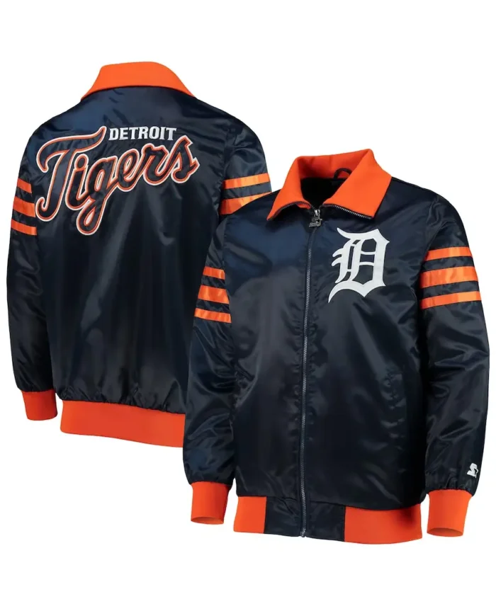 Mlb Detroit Tigers The Captain Ii Starter Navy Varsity Jacket Front And Back