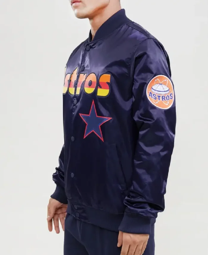 MLB Houston Astros Workmark Satin Jacket side view- Trendy Leather Jackets