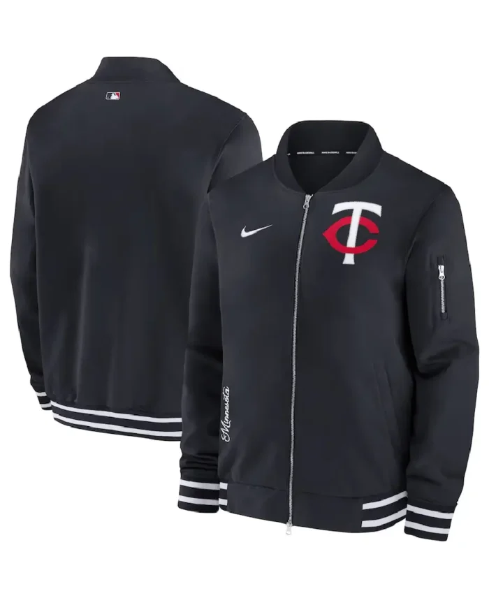 Mlb Minnesota Twins Nike Authentic Bomber Jacket Front And Back