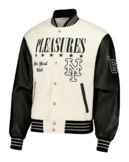 MLB New York Mets PLEASURES Varsity Jacket - Trendy Leather Jacket