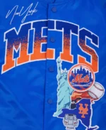 MLB New York Mets Track Jacket close up- Trendy Leather Jacket