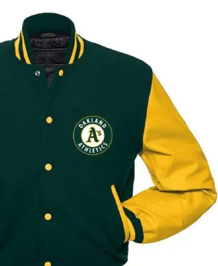 Mlb Oakland Athletics Letterman Jacket Side - Trendy Leather Jacket