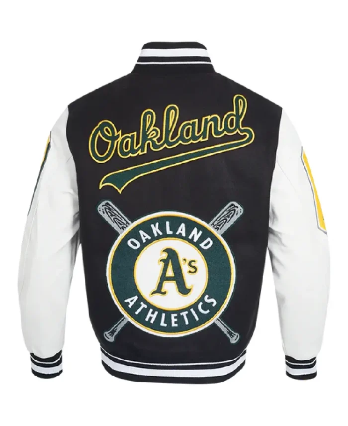 Mlb Oakland Athletics Mashup Varsity Jacket White Back - Trendy Leather Jacket