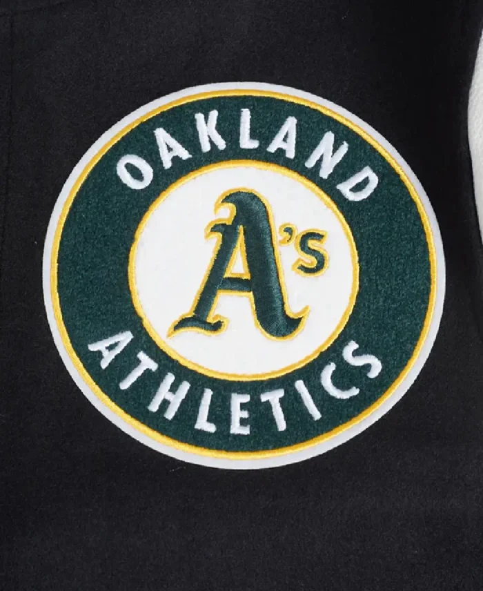 Mlb Oakland Athletics Mashup Varsity Jacket White Close Up - Trendy Leather Jacket