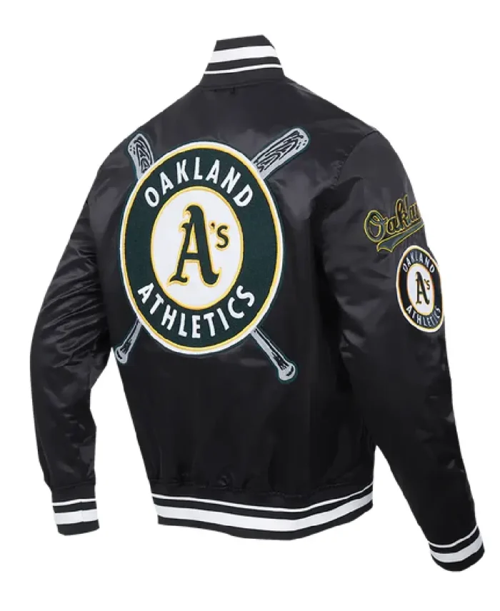 Mlb Oakland Athletics Mashup Varsity Jacket Back View - Trendy Leather Jacket