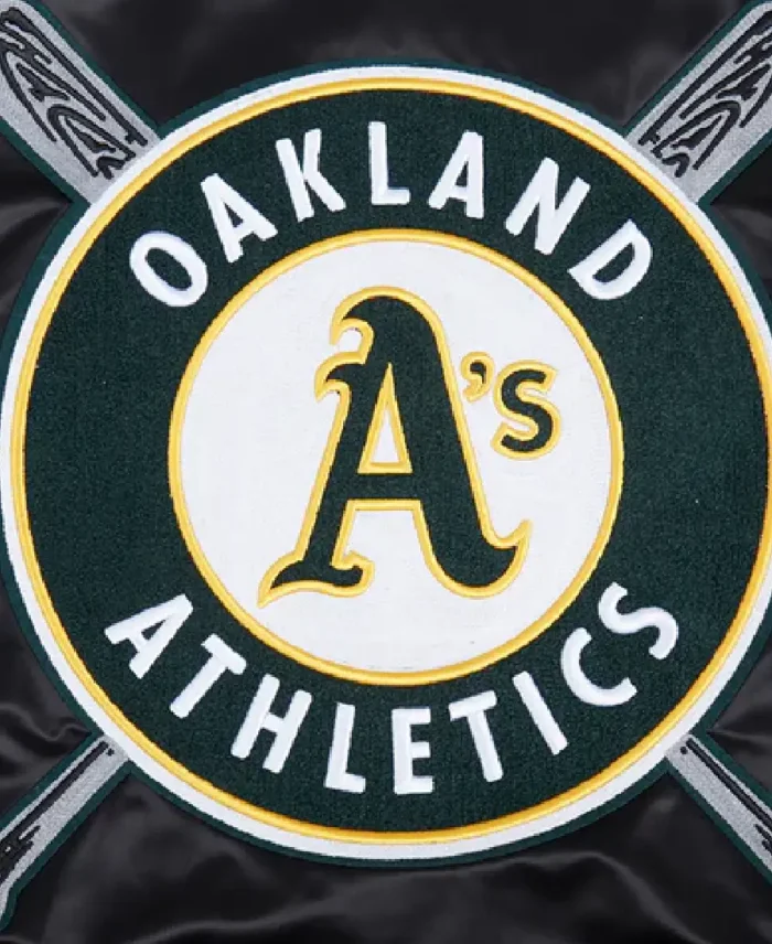 Mlb Oakland Athletics Mashup Varsity Jacket Closeup - Trendy Leather Jacket