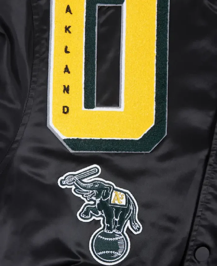 Mlb Oakland Athletics Mashup Varsity Jacket Closeup - Trendy Leather Jacket