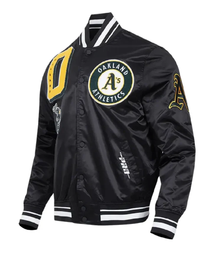 Mlb Oakland Athletics Mashup Varsity Jacket Side - Trendy Leather Jacket