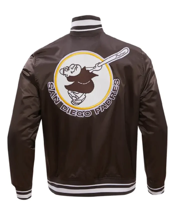 Mlb San Diego Padres Classic Satin Brown Jacket Back - Trendy Leather Jacket