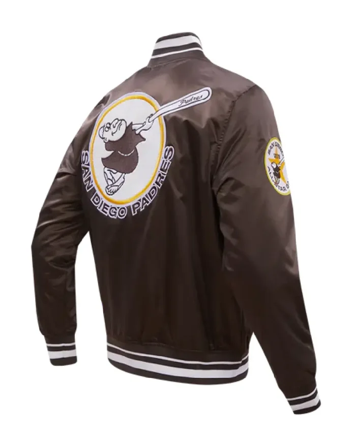 Mlb San Diego Padres Classic Satin Brown Jacket Back View- Trendy Leather Jacket