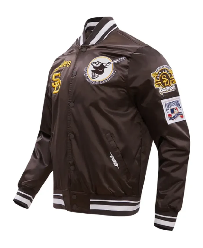 Mlb San Diego Padres Classic Satin Brown Jacket Side - Trendy Leather Jacket