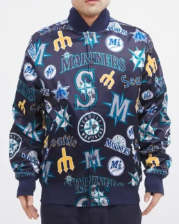 MLB Seattle Mariners AOP Satin Jacket - Trendy Leather Jackets