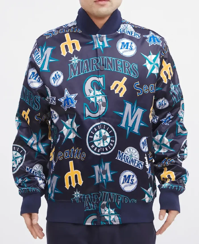 Mlb Seattle Mariners Aop Satin Jacket - Trendy Leather Jackets