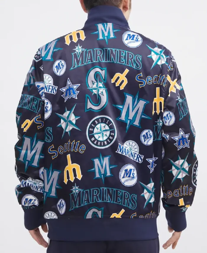 Mlb Seattle Mariners Aop Satin Jacket Back - Trendy Leather Jackets