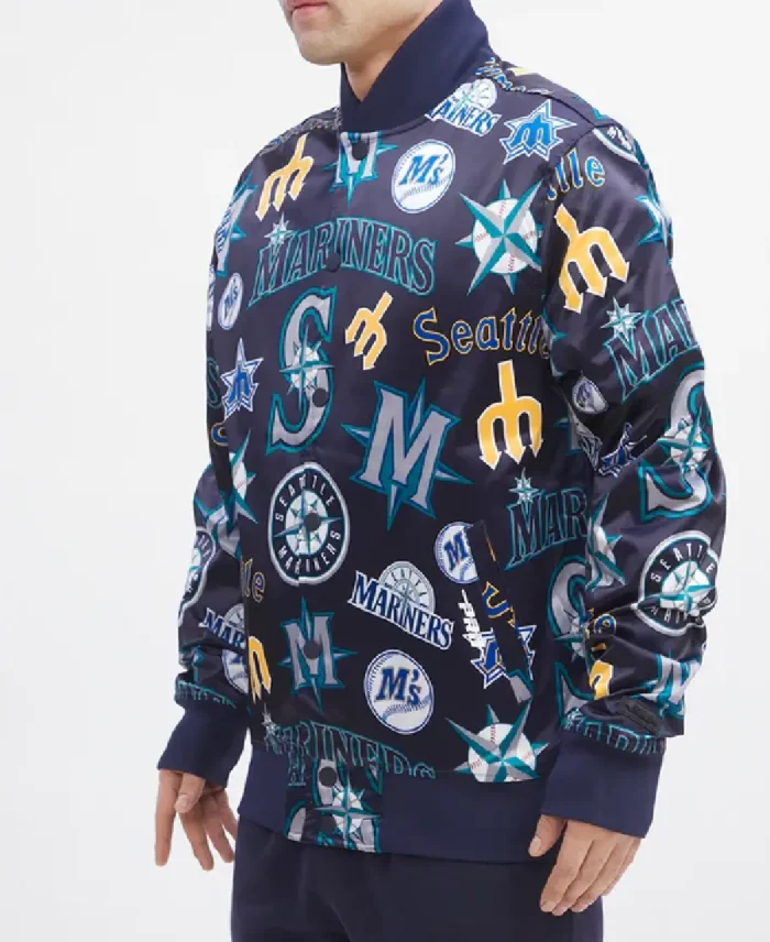 Mlb Seattle Mariners Aop Satin Jacket Side - Trendy Leather Jackets