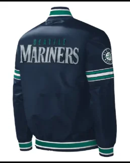 MLB Seattle Mariners Midfield Satin Varsity Jacket back - Trendy Leather Jackets