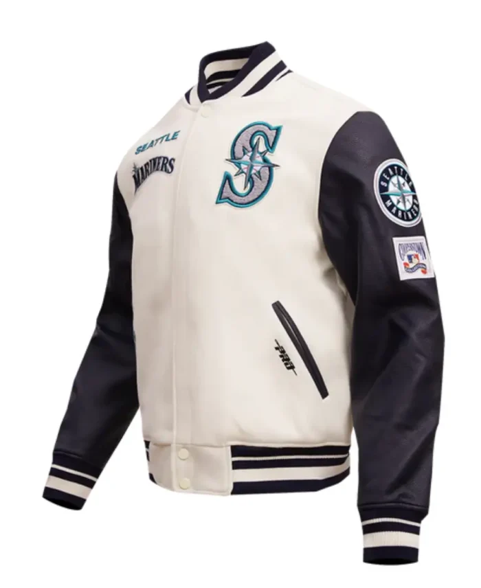 Mlb Seattle Mariners Retro Classic Varsity Jacket Side - Trendy Leather Jackets