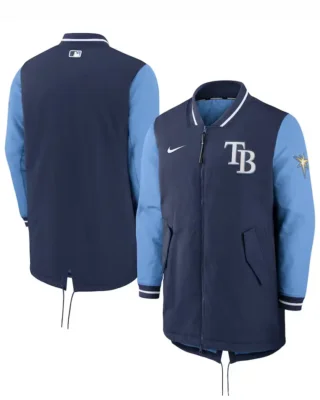 MLB Tampa Bay Rays Nike Navy Dugout Performance Jacket front and back